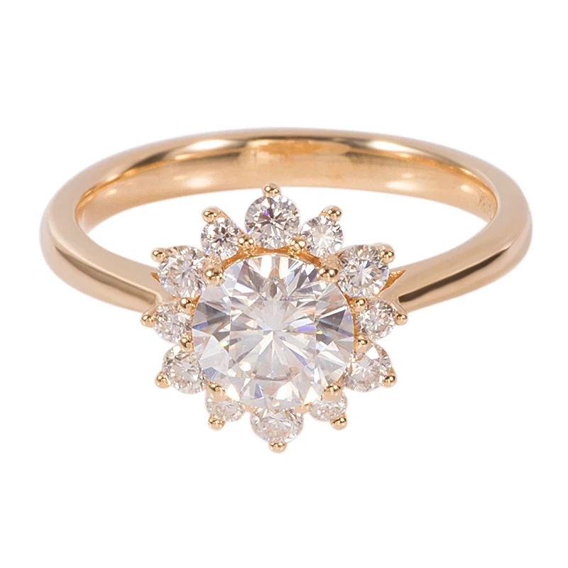 Joyas de Provence 18k oro amarillo 6.5 mm Def Color Moissanite Anillos de compromiso Anillos de boda Estilo romántico 1