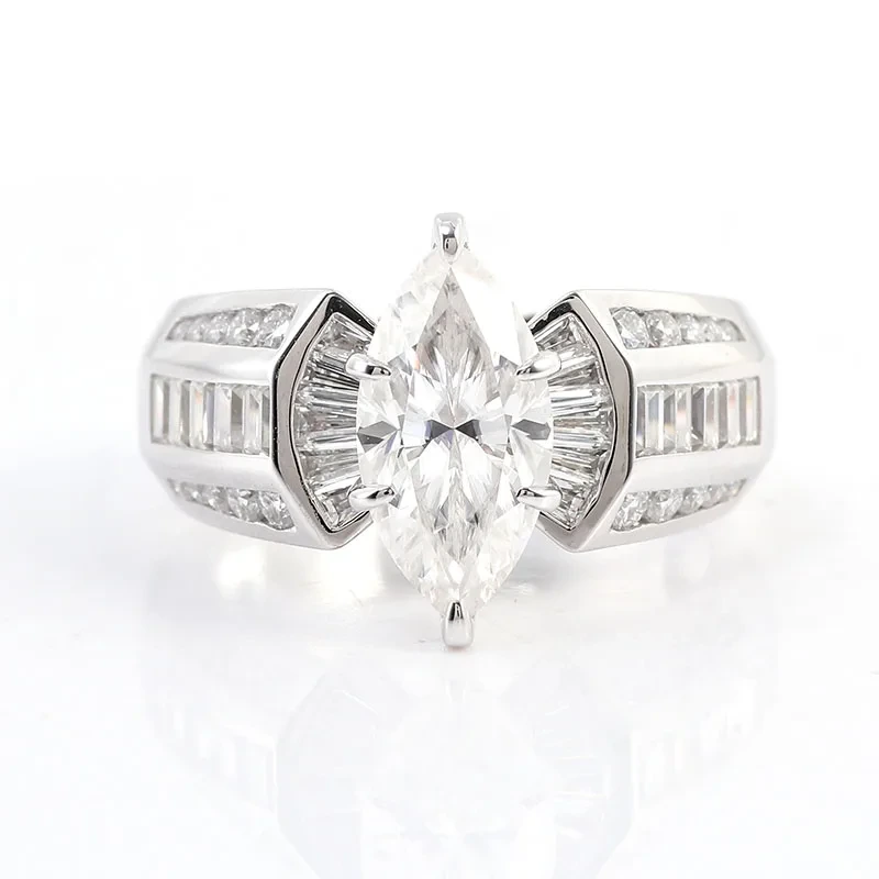 Joyas de Provence Alta calidad Gémica suelta Marquesa Cut Moissanite Anillo de 14k Rings de joyería de oro blanco para hombres 1