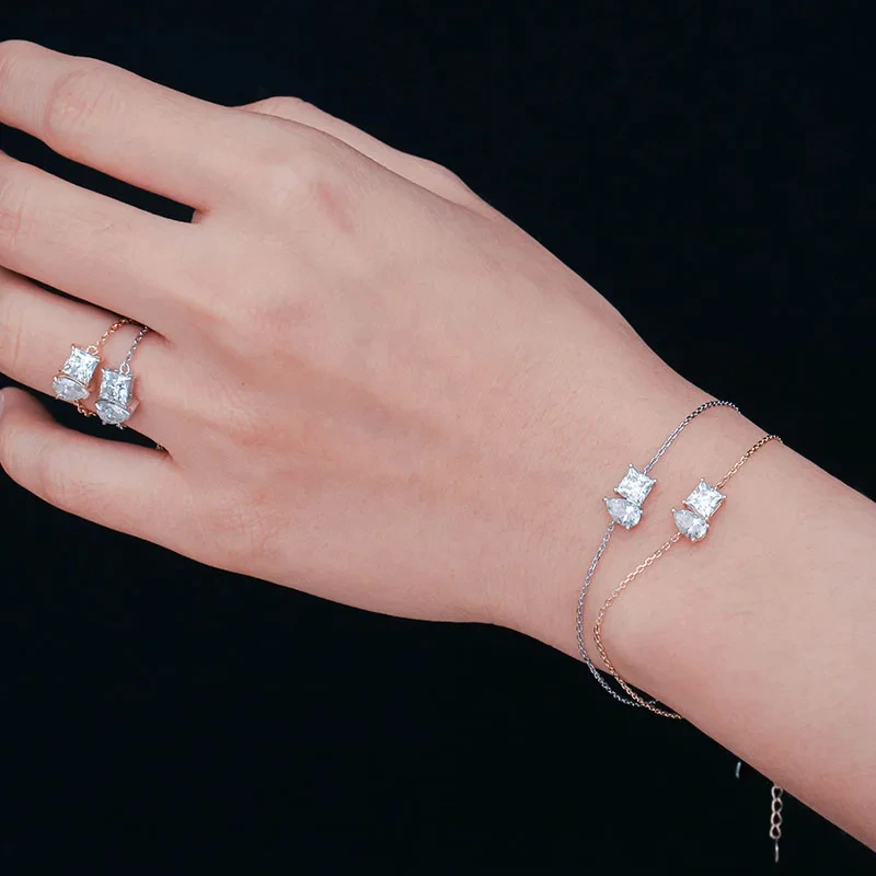 Bijoux fin en diamant blanc princesse & PEUR COUPE 1.1CTW Bracelet de liaison des femmes Moisanite AU585 Gold Diamond Bracelet 1