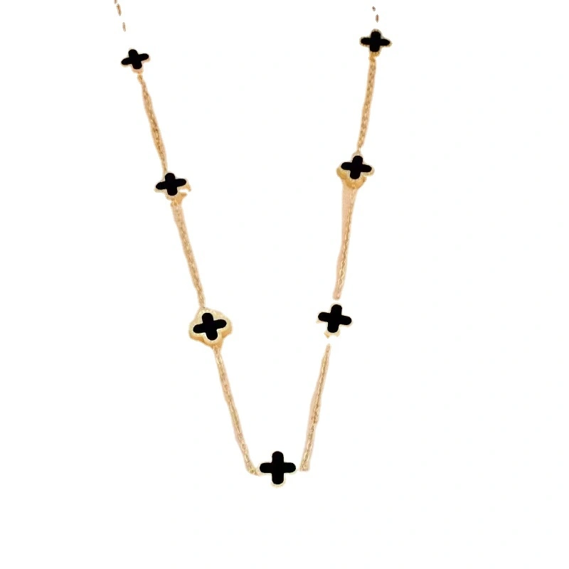 New Fashion Glamour Ladies Jewelry Gold Thin Necklace Colorful Lucky Four Leaf Clover Flower Necklace 1