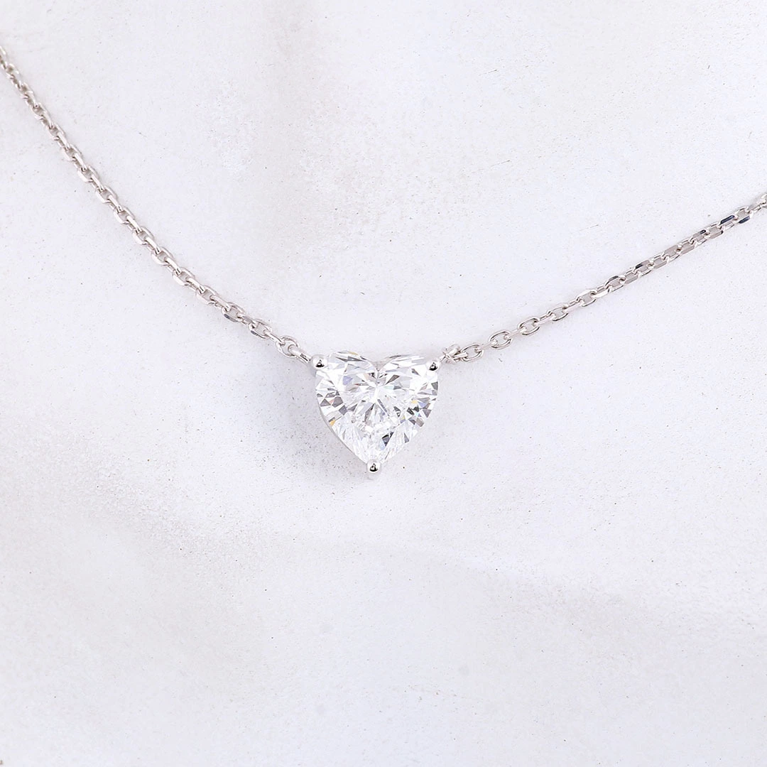 Igi Certified 0.80-2.5ct Heart Diamond Necklace Lab Grown Diamond Pendant 14k Gold Chain Heart Shaped Diamond Solitaire Pendant 1
