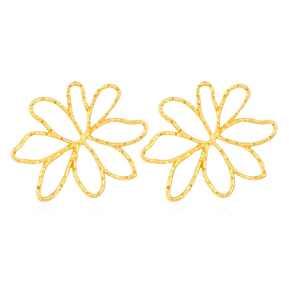 Retro Light Luxury Hollow Matte Gold Big Flower Earrings Exaggerate Bohemian Creative Alloy Flower Earrings Jewelry 1