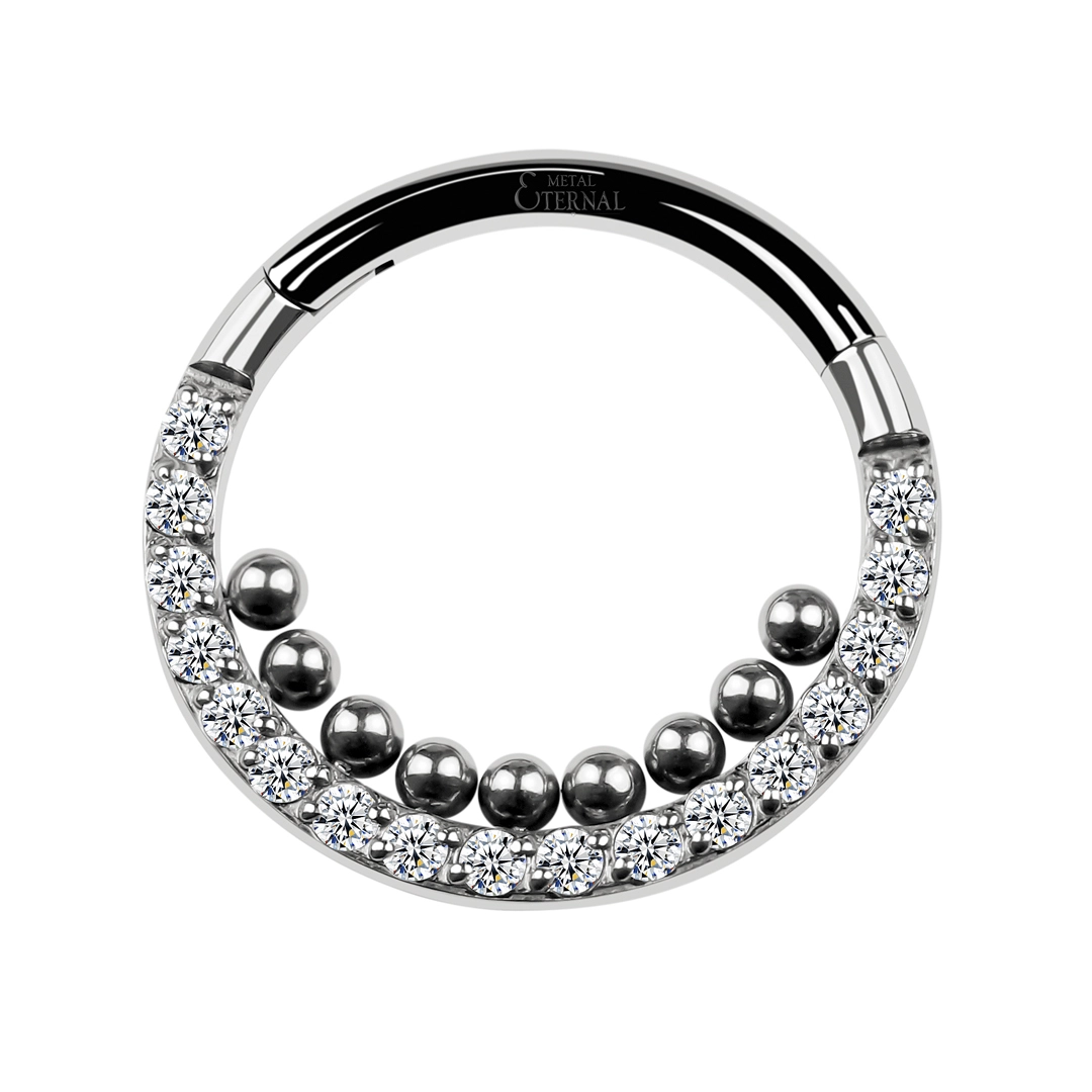 Eternal Metal Astm F136 Titanium Cnc Setting Front Cubic Zircon With Beads Nose Hinged Clicker Piercing Jewelry 1