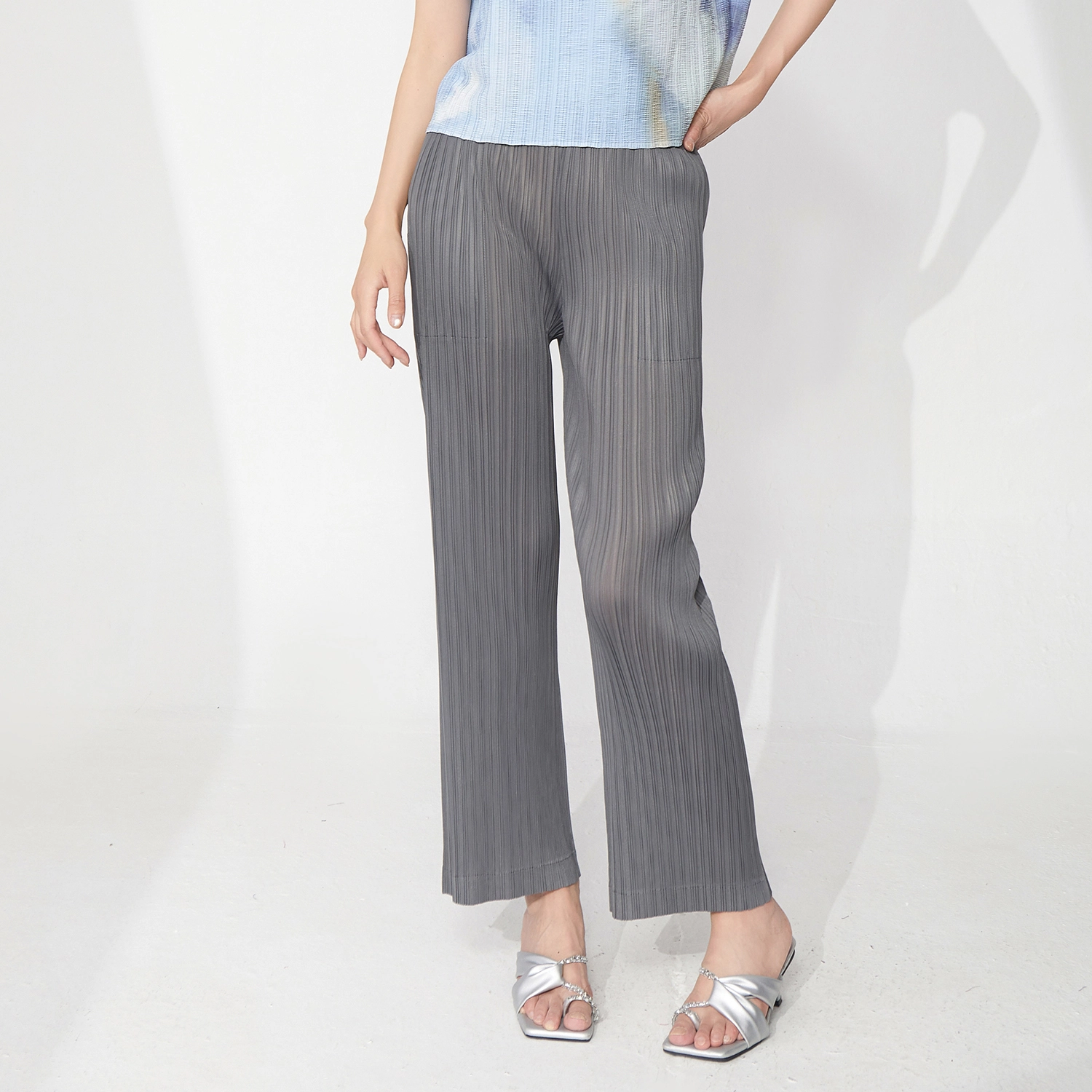 Premium Quality Quick Shipping Miyake Pleated Pants Stretch Solid Color Straight Pants Loose Casual Pants 1