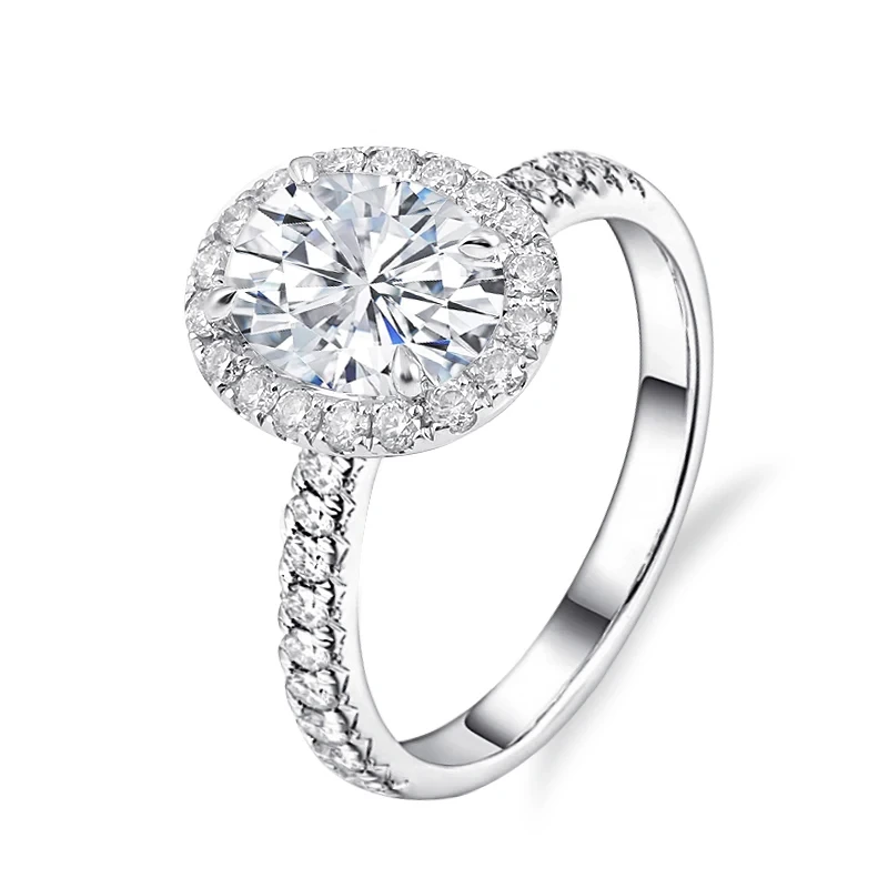 Laboratorio de diamantes cultivados pavimentado 10k/14k/18k g h anillo de boda de moissanite de corte brillante ovalado 1ct 2ct 3ct 1