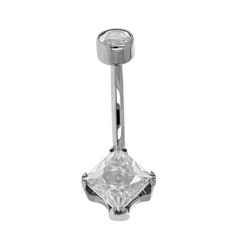 Astm F136 Titanium Internally Threaded Prong Set Square Cz Body Piercing Jewelry 1