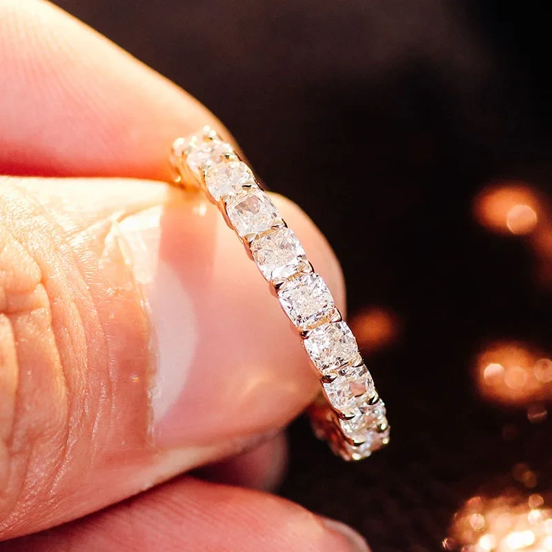 Fine Jewelry 14k Yellow Gold 3mm D Color Cushion Moissanite Eternity Band Ring Wedding Stacking Rings 1