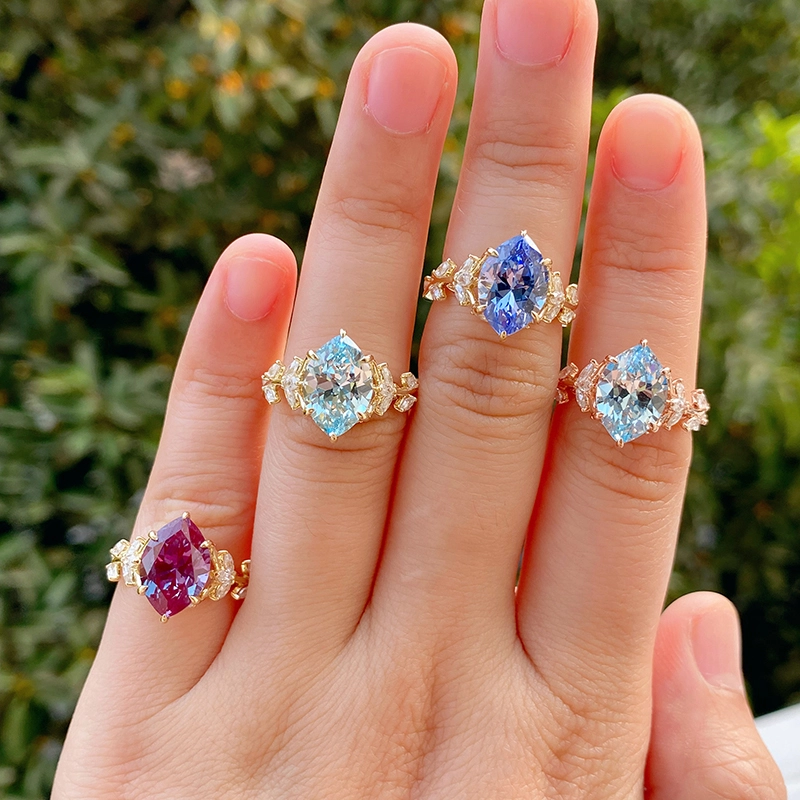 Custom 10k Vintage Marquise Cut Edelsteinring 8*12mm Labor Sapphire Blumenstil Frauen Verlobungsring 1
