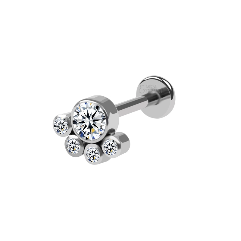 Eternal Meterl Astm F136 Titanium Internally Threaded 5 Stones Cluster Body Piercing Labret 1