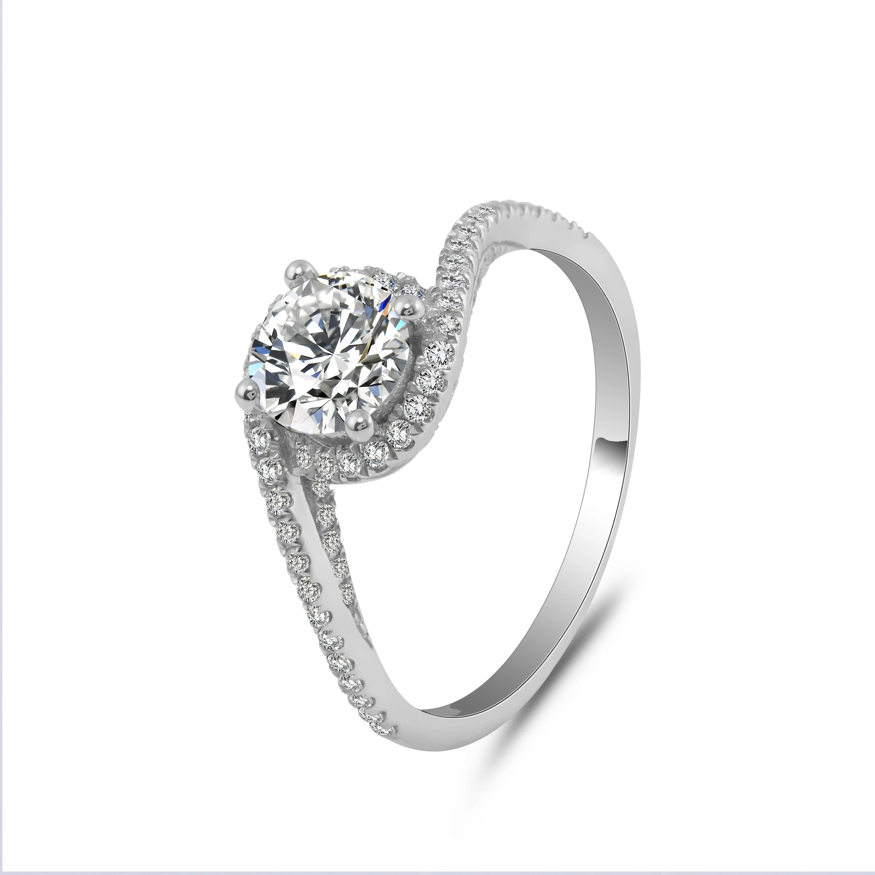 2021 Popular Fashion Ring White Gold Plated Round Arrows Cut Moissanite Sterling Silver Ring Setting 1