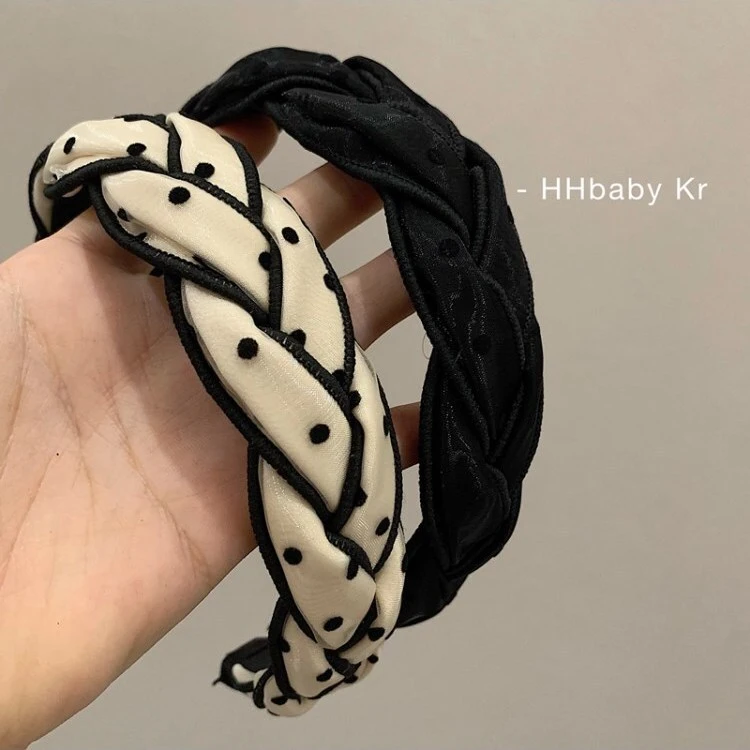 Dowell Korea Fashion Bright Mesh Yarn Headband For Women Beige Headband With Scrunchies Knot Hair Band Black Hair Accessories 1