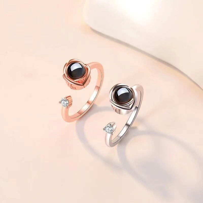 Hot Selling Personality Adjustable Size Rose Ring Love Memory Projection 100 Languages I Love You Ring For Women1 1