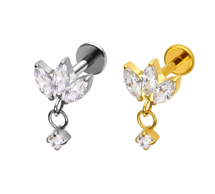 Eternal Metal Astm F136 Titanium With Zircon Dangle Multiple Color Internally Threaded Labret Piercing Jewelry 1