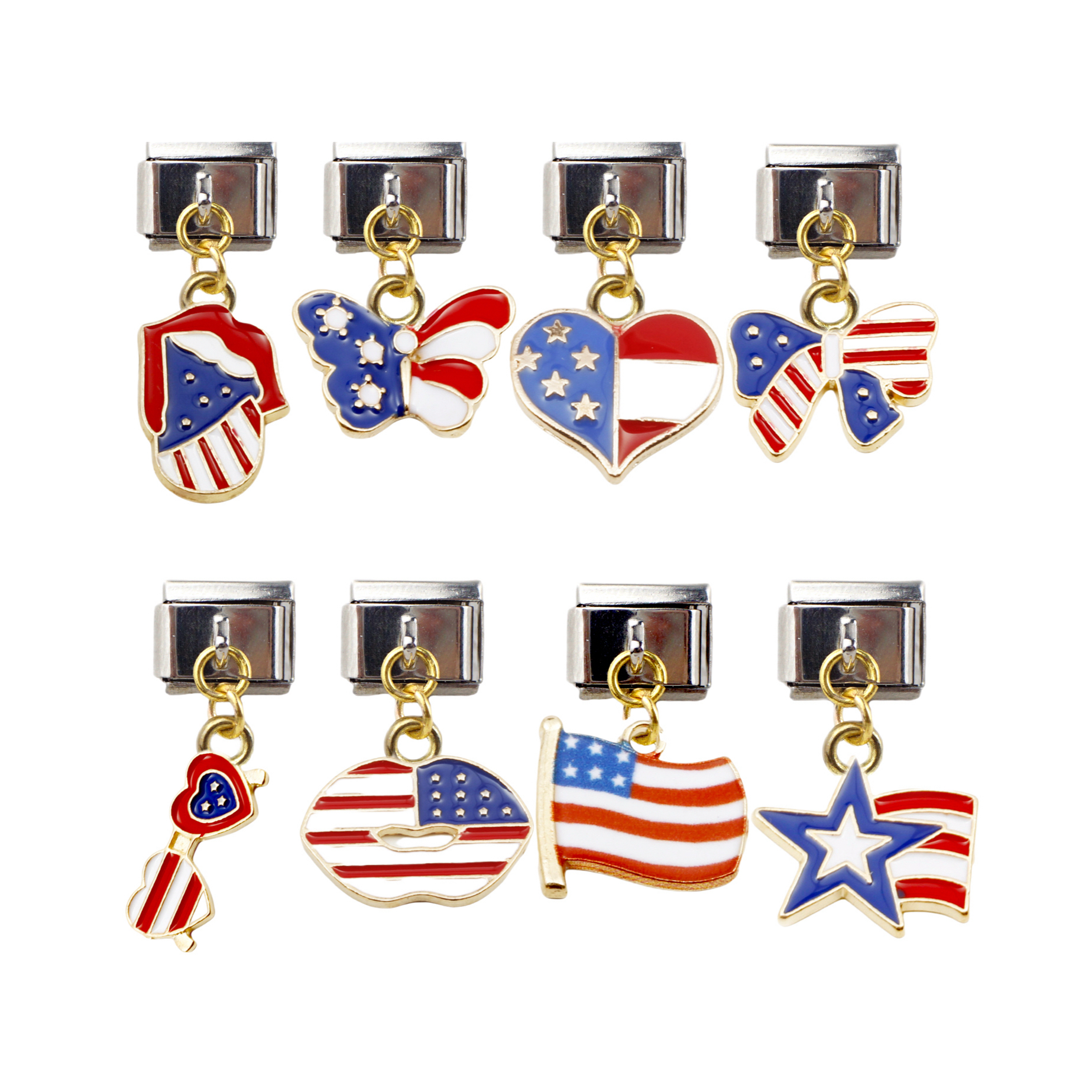 2024 Diy Personalized Shiny Flag Of The United States Pendant 304 Stainless Steel Italian Charm Bracelet 9mm * 10mm Module 1