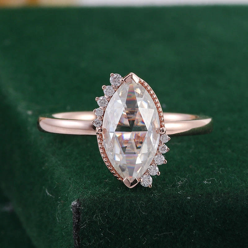Fine bijoux 2 carat marquise Moisanite Diamond Ring Ladies 10k Real Gold Rose Gold Proposal Party Engagement Anneau de fiançailles 1