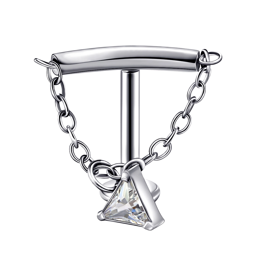 Eternal Metal Implant Grade Titanium Internally Threaded Astm F136 Piercing Labret Top With Single Dangling Cz On Chain 1