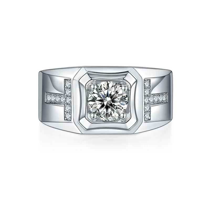 Bague plaquée or de luxe en or couleur blanc coeurs de coeurs coupés 1ct Moisanite Diamond Men Men Ronds Silver Cadre 1