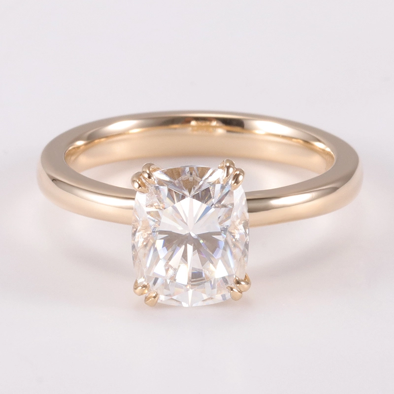 Claws à double pointe 8x6,5 mm Coussin allongé coupé Moisanite 14K Yellow Gol Solitaire pour mariage 1