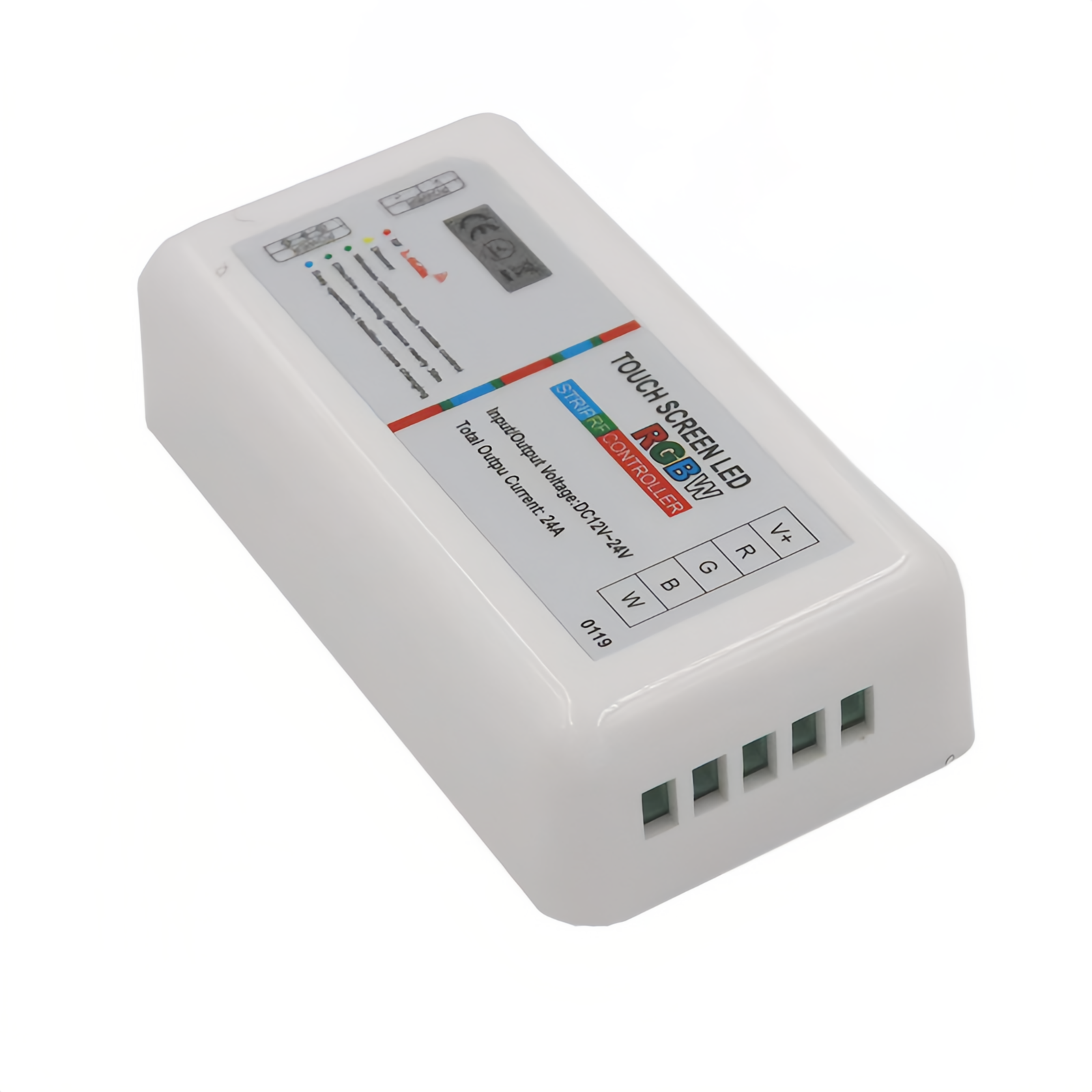 GO-RGB-2.4G LED RGB touch remote controller, 2.4G wireless control, DC 12-24V, max 6A per channel, 216W/432W output, 20m distance, battery powered.