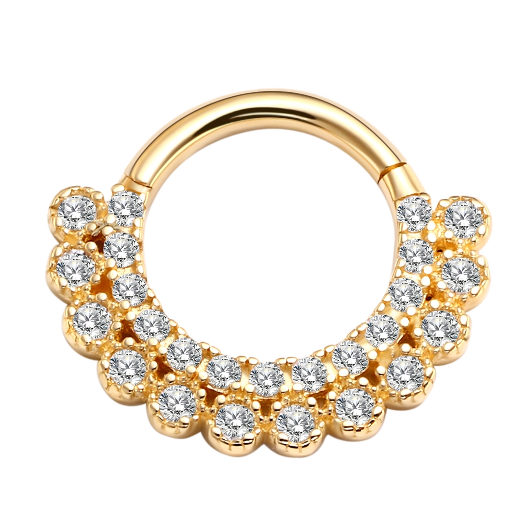 Eternal Metal 14k Solid Gold Paved Cz Stones Nose Hinged Ring Cartilage Ring Piercing Jewelry Helix Bodi Pierc 1