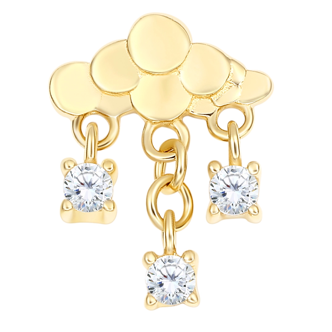 Corrente pendente em forma de nuvem de ouro maciço 14k de metal eterno com piercing de orelha e nariz em zircônia cúbica, joias com pontas rosqueadas internamente 1