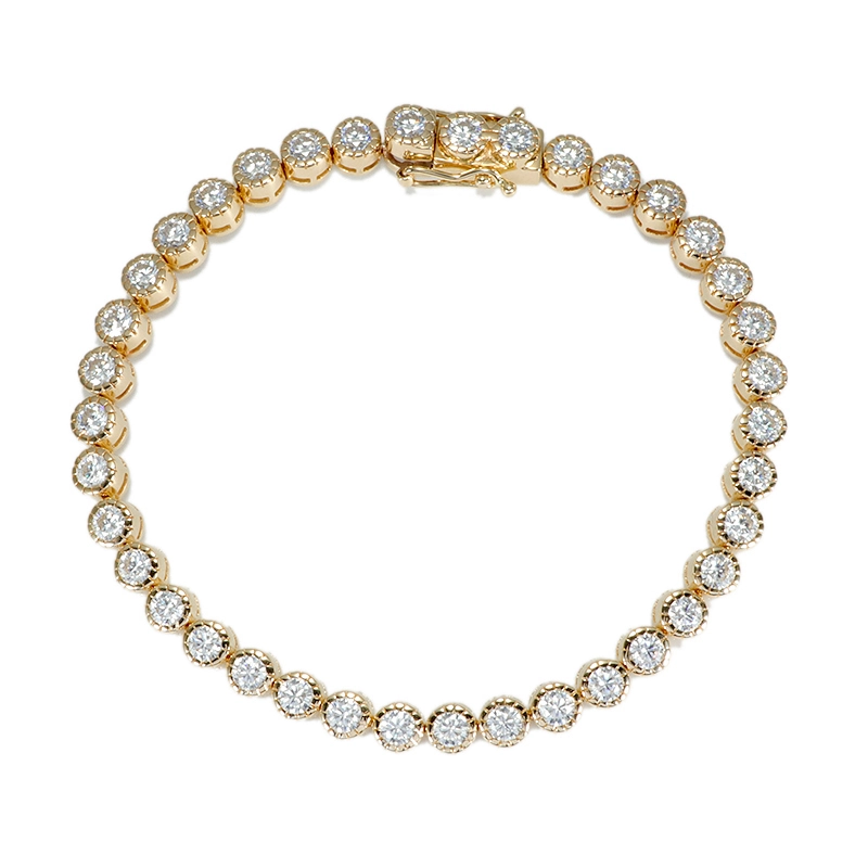 6,5 Zoll bescheidenes Luxus -Moissanit -Armband in 14 Karat Gelbgold -Lünette 1