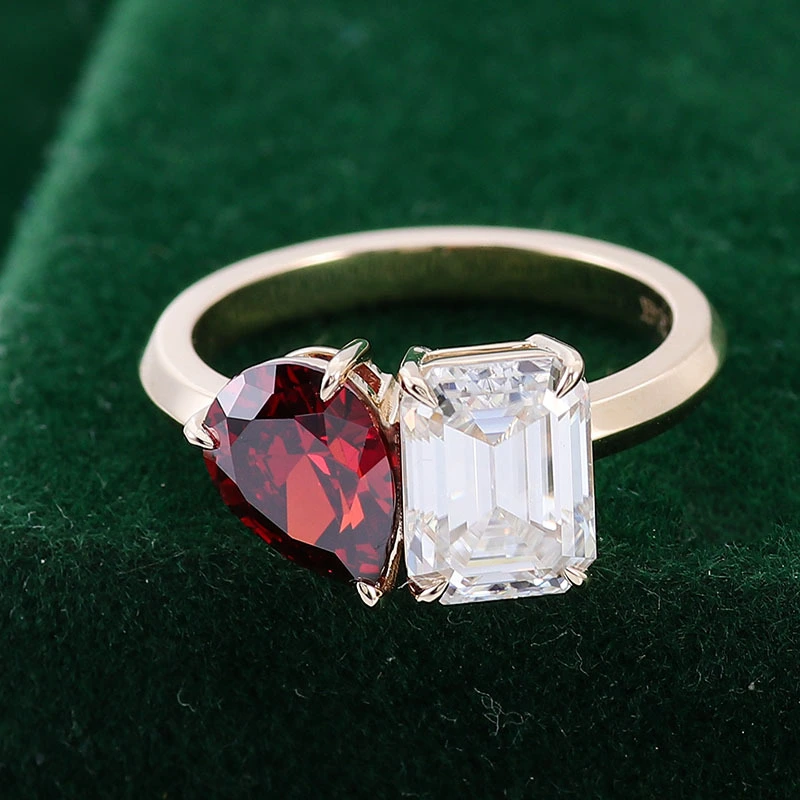 Pear Cut Ruby  Emerald Cut Moissanite Et Moi Ring 18k Yellow Gold Loose Moissanite Ring Women Jewelry Ring 1