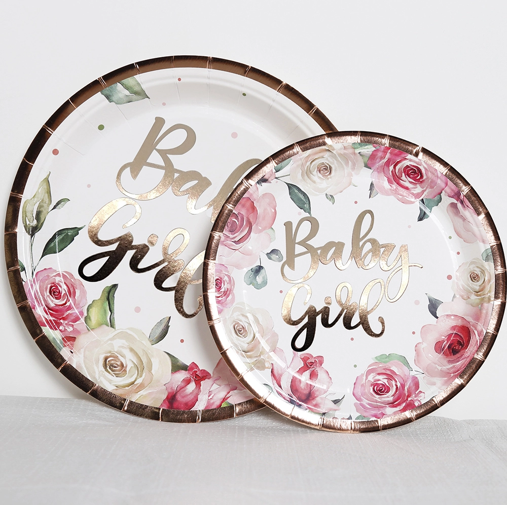 Rose Gold Foil Flower Paper Plate Set - Birthday Party Decor 1