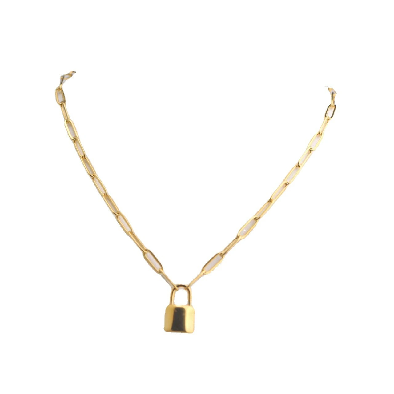 Minimalist Cute Lock Pendant Necklace Paper Clip Chain Gold Plated Stainless Steel Pendant Necklace 1