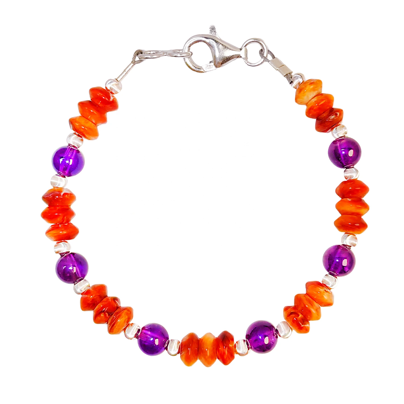 This S925 Silver Bracelet Strings Amethyst And Red Spiny Oyster The Unique Combination Is Mysterious And Charming 1