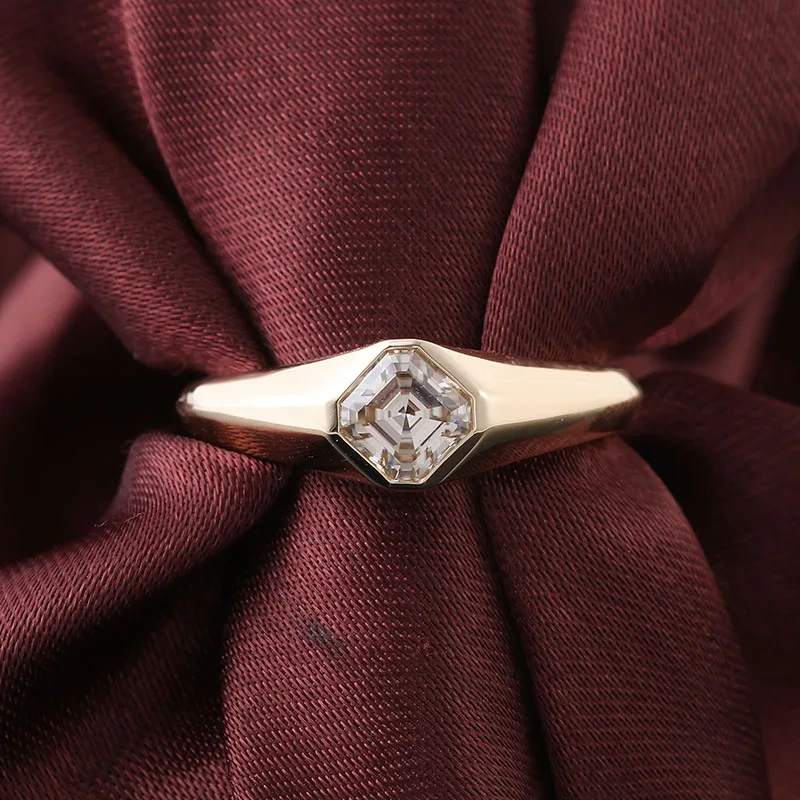 5 mm Asscher Cut Moissanite anillo de piedra amarilla clara Estilo clásico de 10k anillo de oro amarillo 1