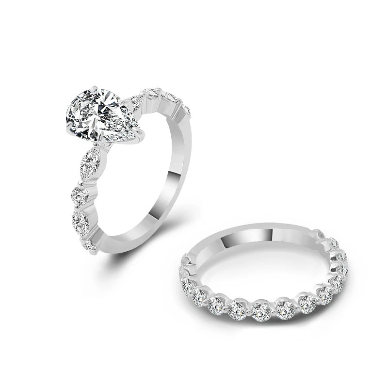 Provence Customized Jewelry Minimalist Style 10k White Gold Ring Set 3 Carat Pear Cut Moissanite Diamond Wedding Dress Ring Set 1