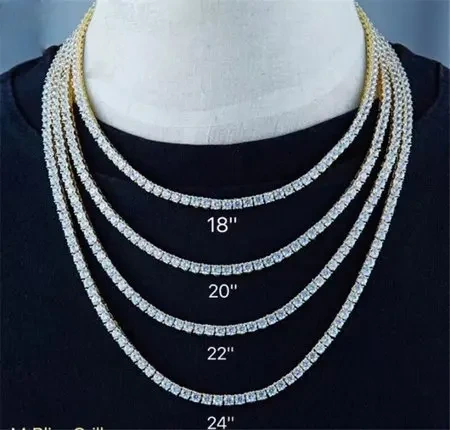 Iced Tennis Chain Men Chunky Necklace 18k Gold Plated Silver Moissanite Diamond Jewelry Gift 3mm Tennis Chain 1