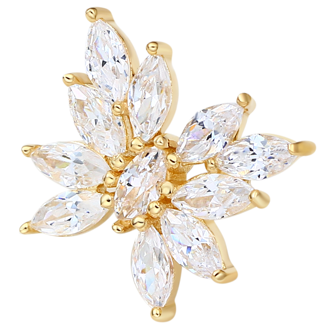 Eternal Metal 14k Solid Gold Marquise Cut Cz Paved Butterfly Nose<000000>lip Earring Piercing Jewelry Threadless Push In Ends Tops 5