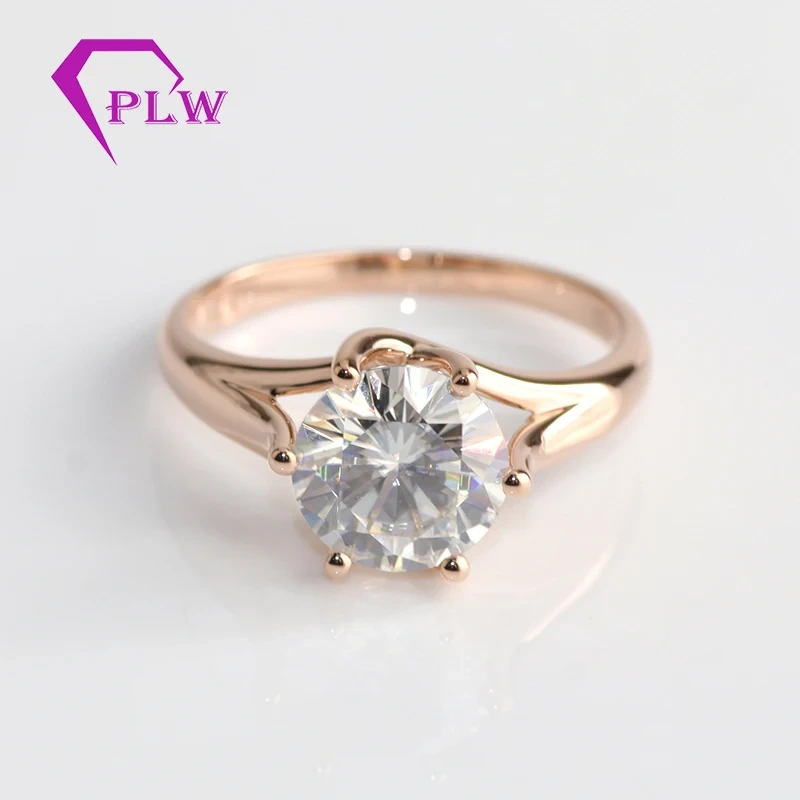 Certificat disponible 8 mm 2 mm Round Moissanite Center Forever Moisanite Solitaire Anneau en or rose 14K 1