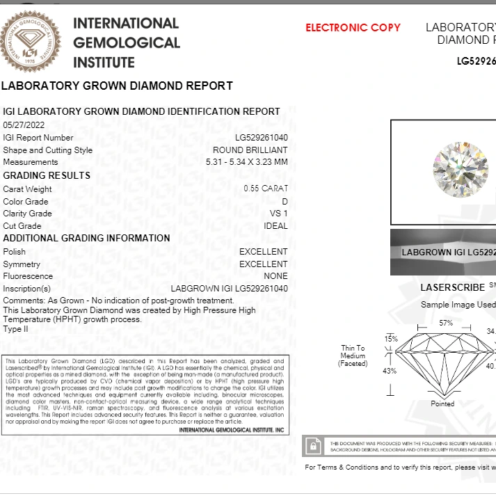 Diamante de laboratorio D Vs-1/e Vvs2 de 0,55 ct, 1 ct, 2 ct y 3 ct, suelto, cultivado en laboratorio, certificado IGI. 1