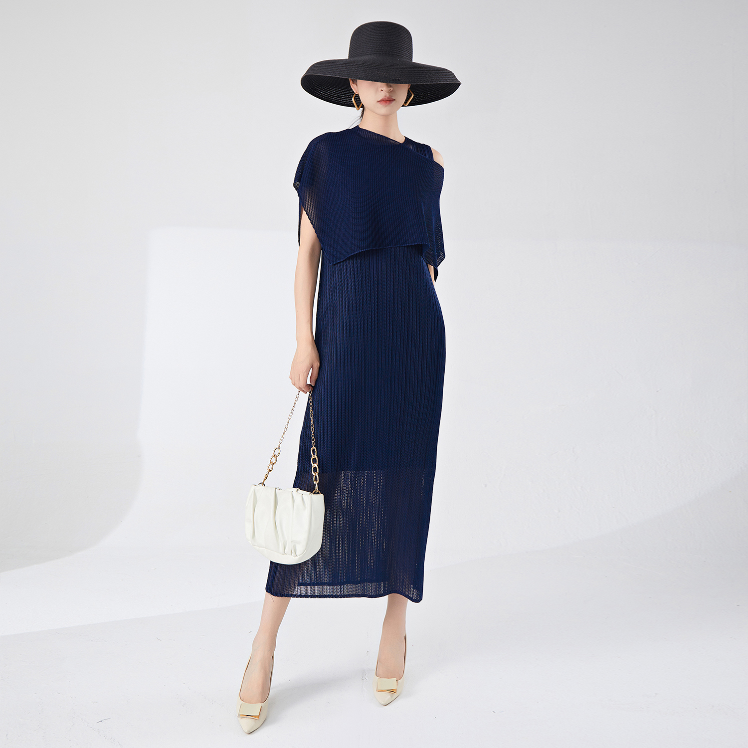Miyake Damen Sommer 2024 Neues lässiges Midi-Plissee-Kleid – Wärmefunktion, zweiteiliges Set mit Schaloberteil <000000> Ärmelloses Kleid | OEM/ODM verfügbar 11