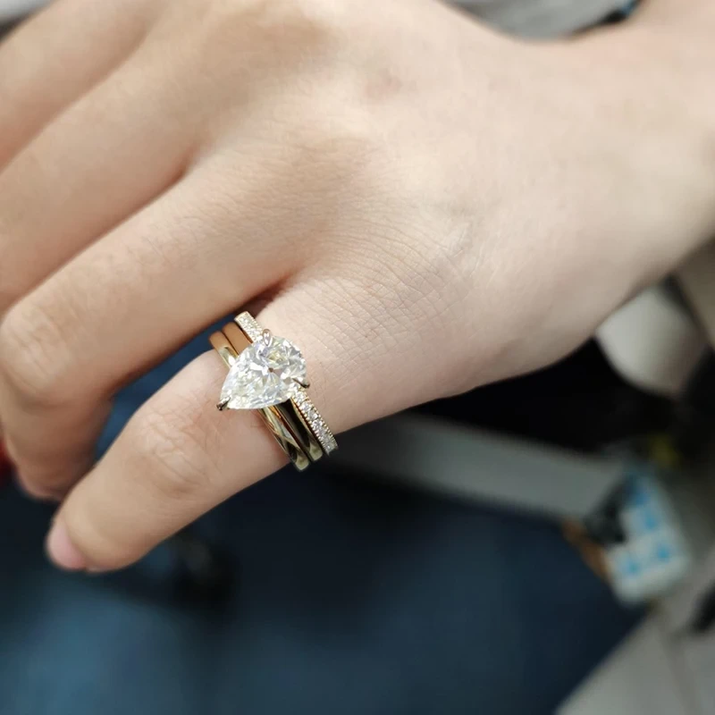 Bague de mariage classique en diamants taille poire 7 x 10 mm, couleur DEF, moissanite antique, 3 griffes, pour femme 1