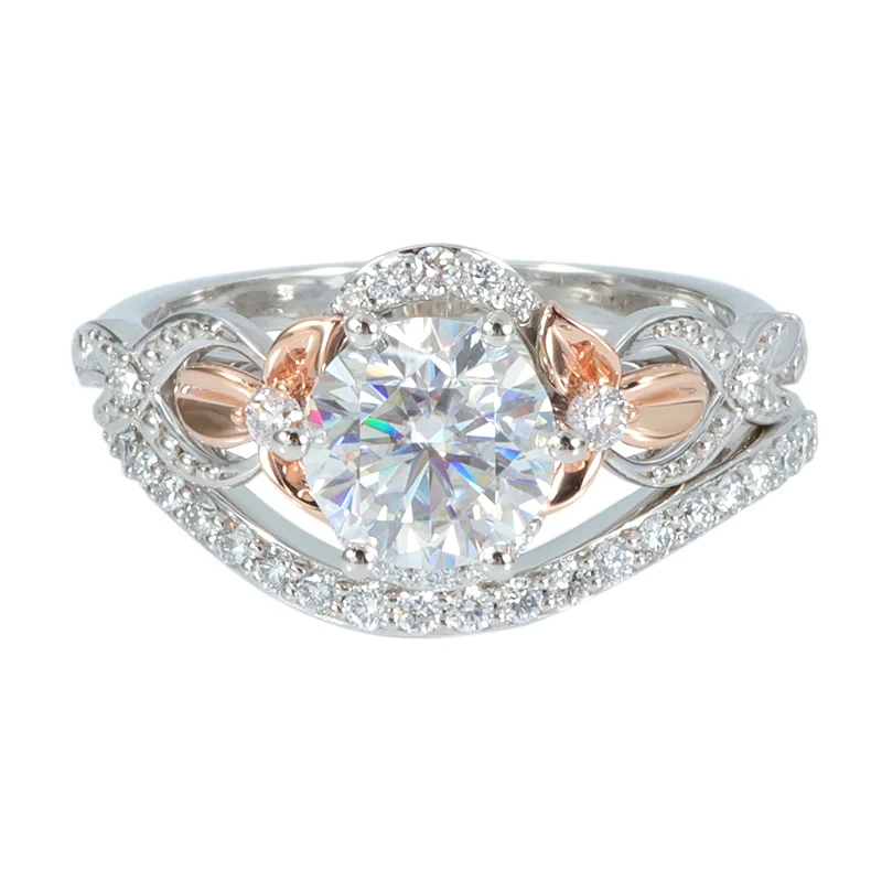 Bague de fiançailles en or blanc 14 carats avec diamants en moissanite taille cœur et flèches, 2 carats, avec anneau incurvé, or rose 1