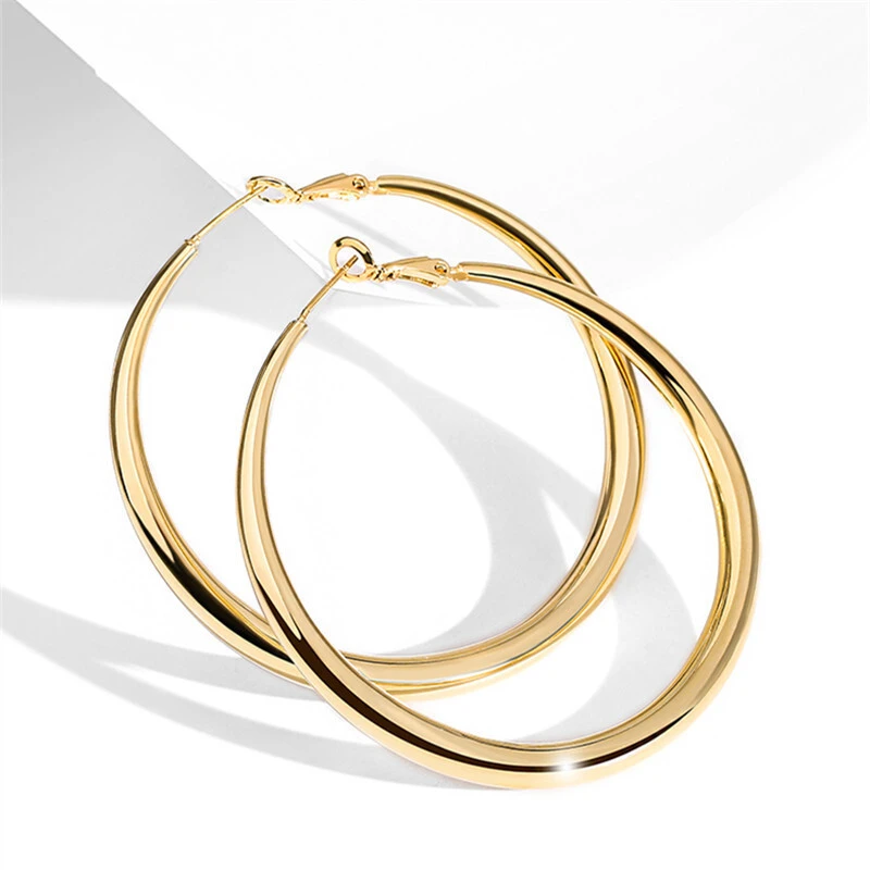 18k Gold Plated Chunky Big Circle Dangle Hoop Earrings Trendy Fancy Jewelry S925 Sterling Silver Round Vintage Women Earring 1