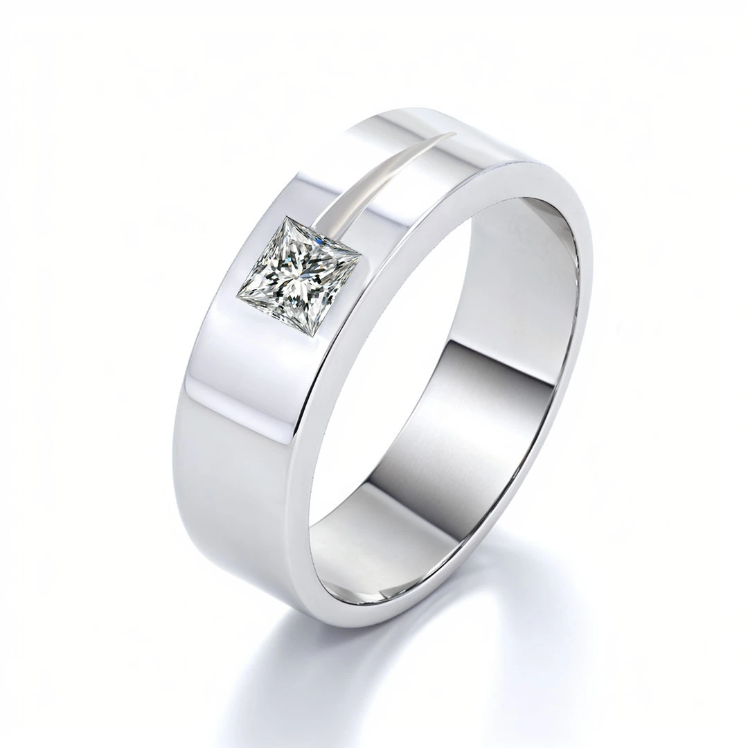 Pt950 Man Ring Igi 0.5ct D Vs1 Princess Cut Lab Grown Diamond Male Band 6mm Width Engagement Wedding Ring 1