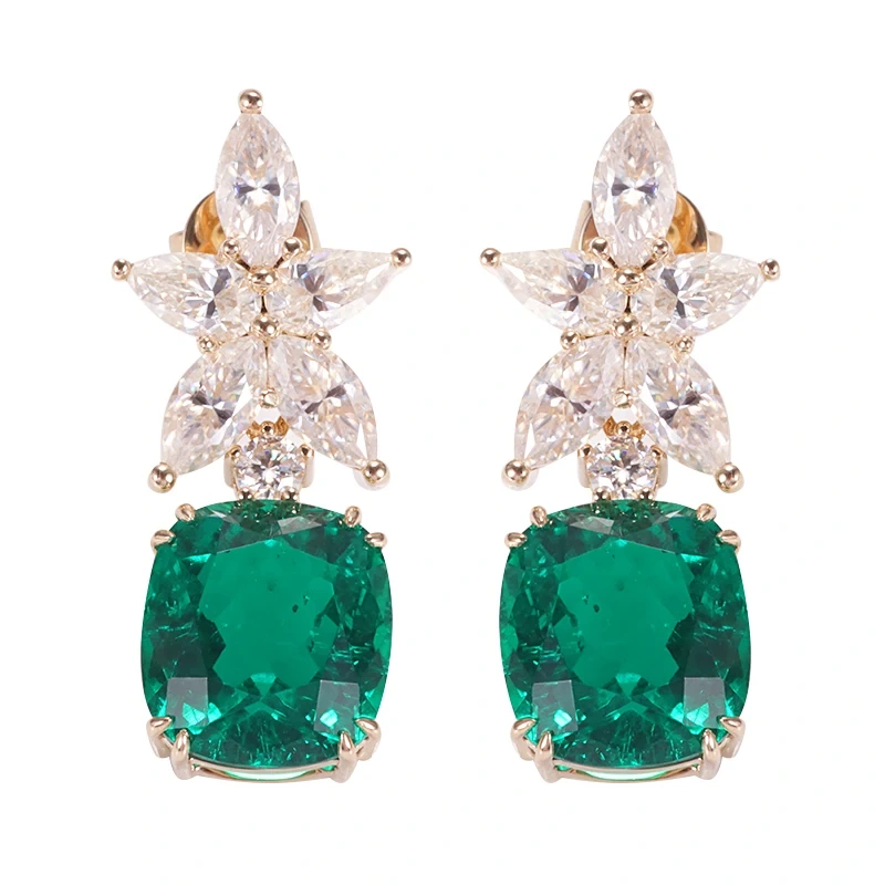 Provence Jewelry Dual Purpose 4ct Lab Grown Emerald Def Color Moissanite Marquise Round Cut 14k Yellow Gold Earrings 1