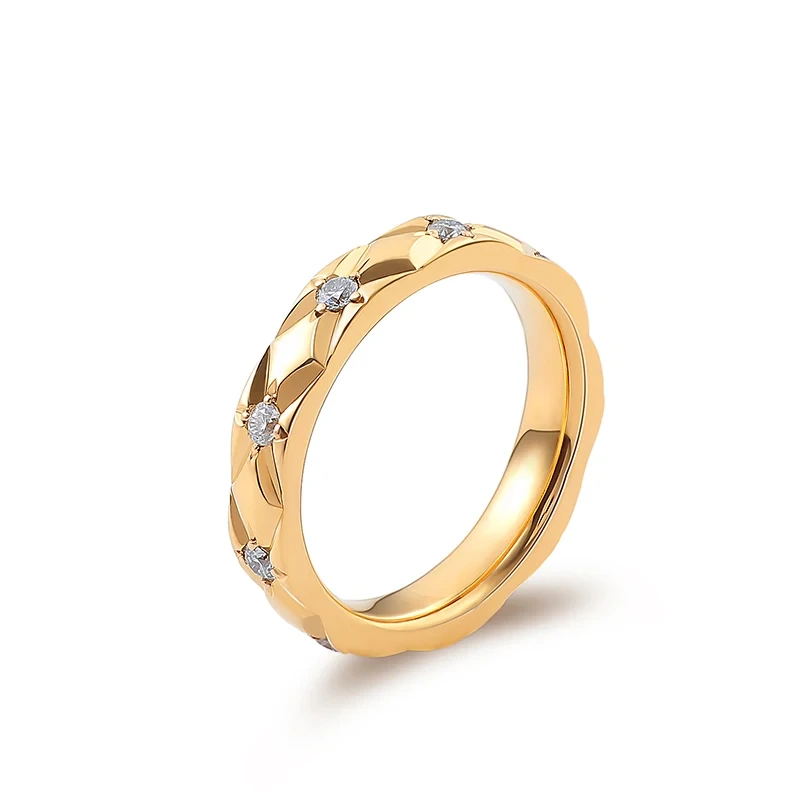 Provence Jewelry 18k Yellow Gold Round 3mm Width Gold Band Ring With Melee Moissanite Stone Hip Hop Luxury Jewelry 1