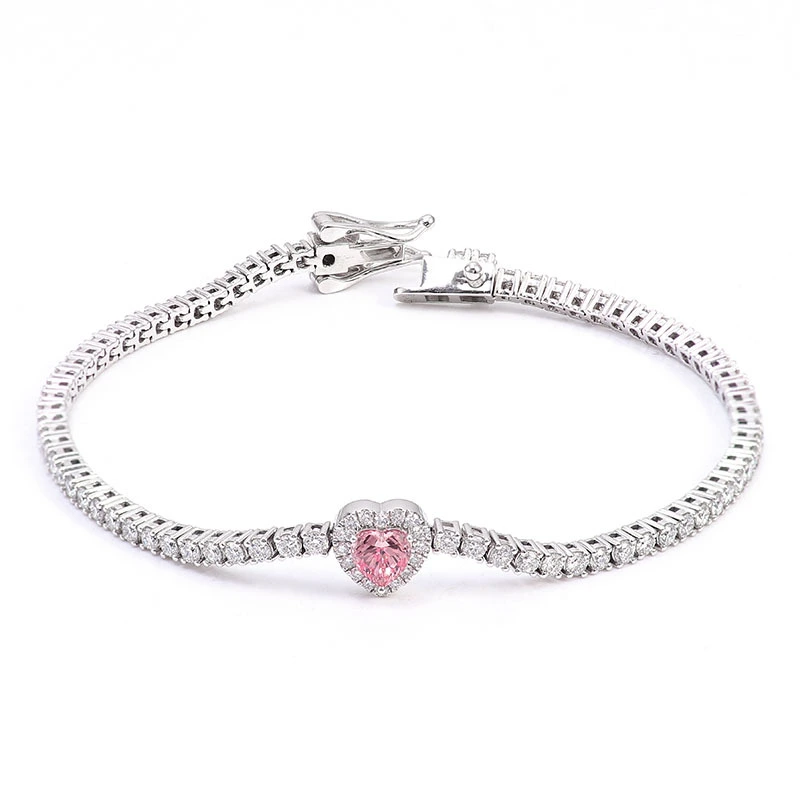 Custom Fine Jewelry 18k White Gold Pink Color Heart Shape Lab Sapphire Bracelet Wedding And Gift With Certificate Jewelry Women Men 1
