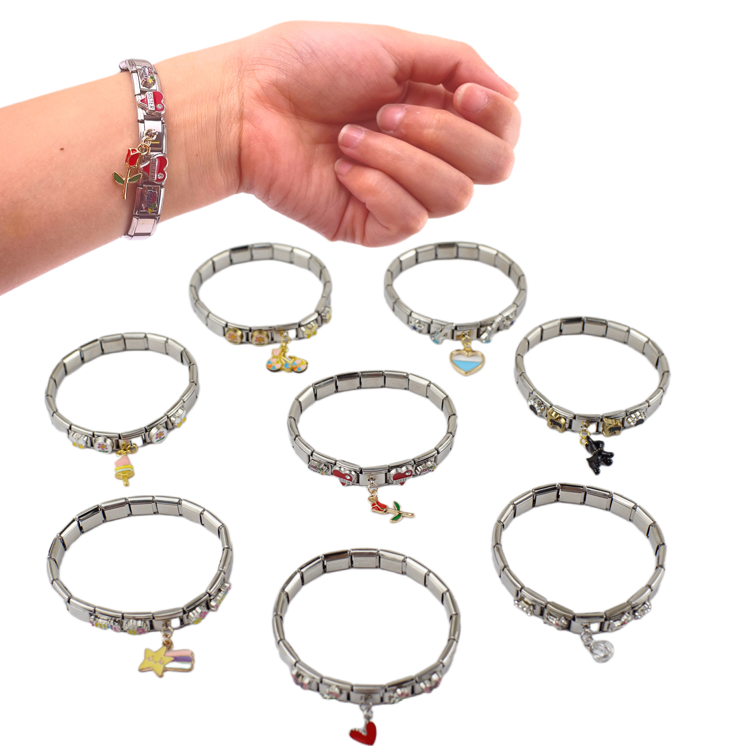 2024 Diy Personalized Classic Bicycles,Elephants,Butterfly Pendant 304 Stainless Steel 9mm * 10mm Italian Charm Bracelet 1