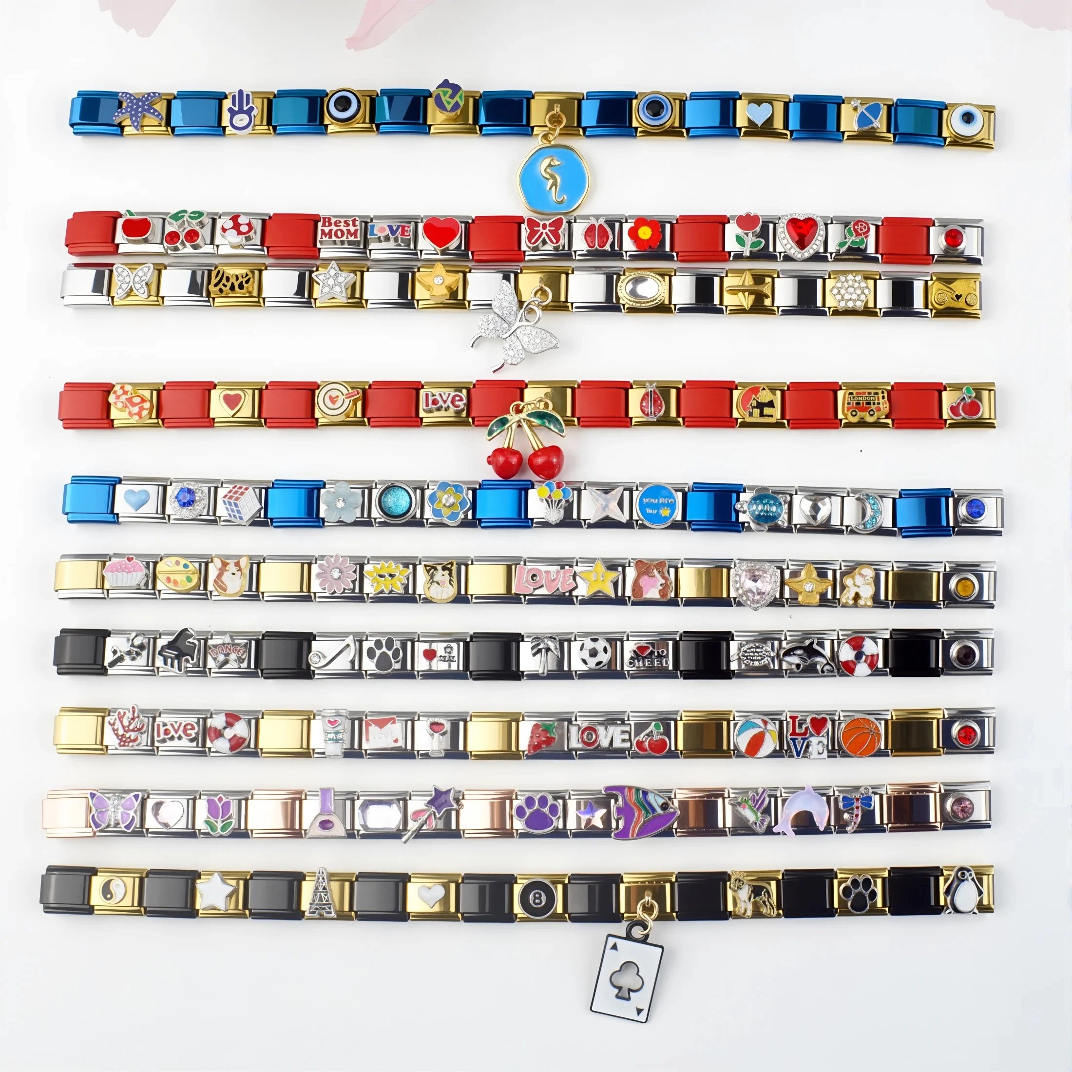 2025 Fashion Latest Unique Eye-catching Color-blocking 304 Stainless Steel Bracelet 9mm * 10mm Italian Charm Bracelet 1