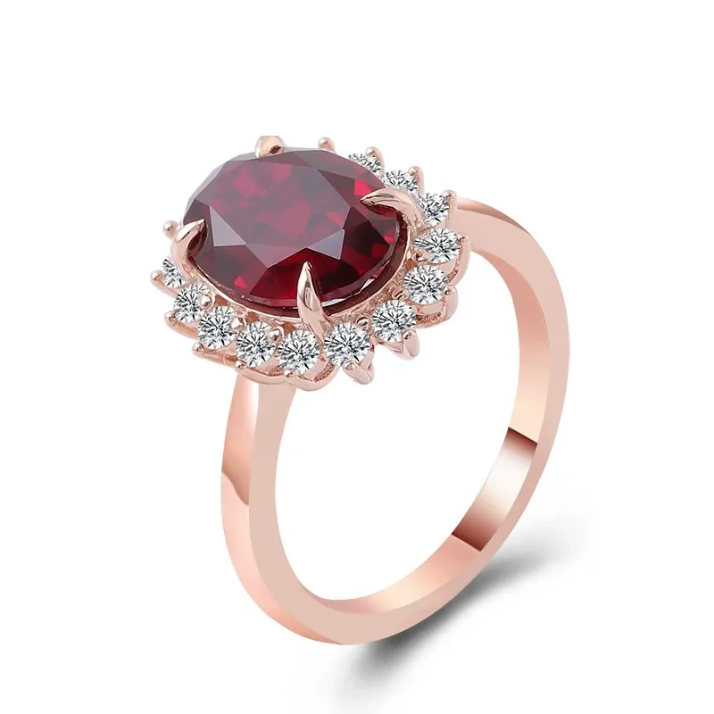 Diana Ring 14k Rose Gold 11x8mm Oval Cut Cultivated Ruby Sidestone Cultivated Diamond Ladies 1