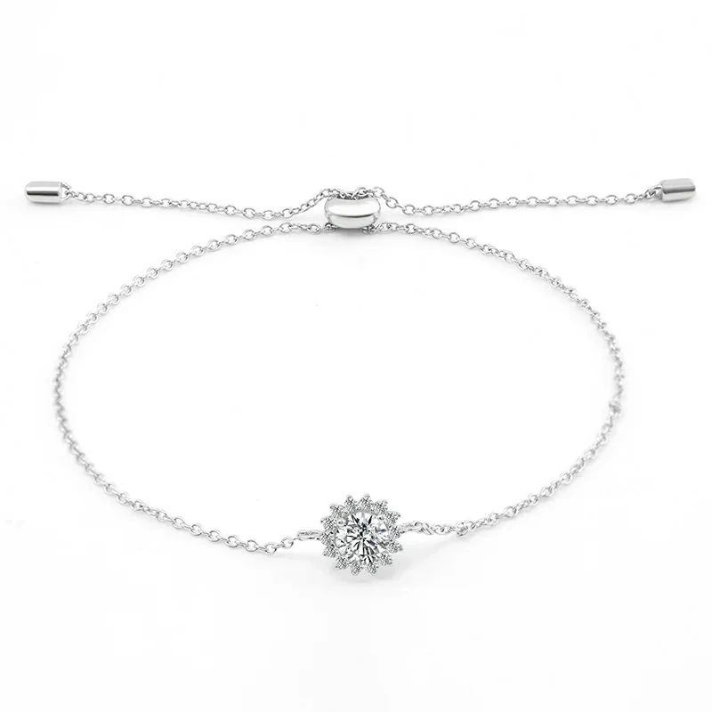 925 Sterling Silver Center 0.5 Carat 5 Mm Round Cut Moissanite Bracelet Women's 15cm + 3cm Extension Chain 1