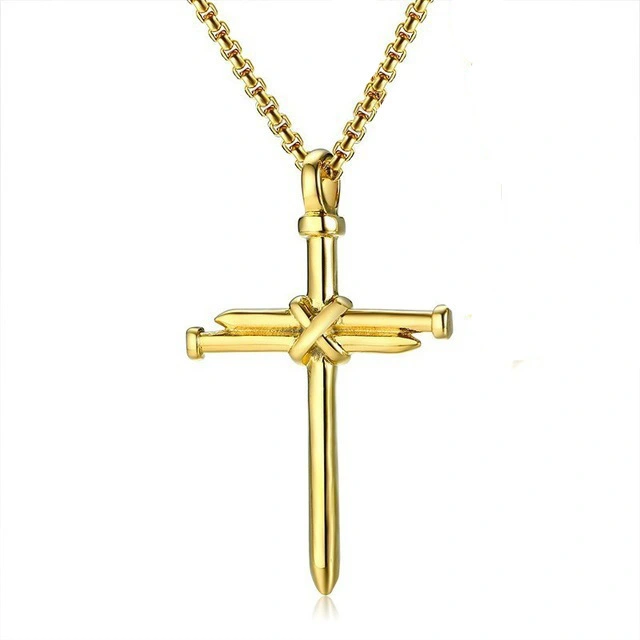 Manufacturer Wholesale Fashion Popular Nail Cross Pendant Necklace Men And Women General Fine Gold-plated Necklace 1