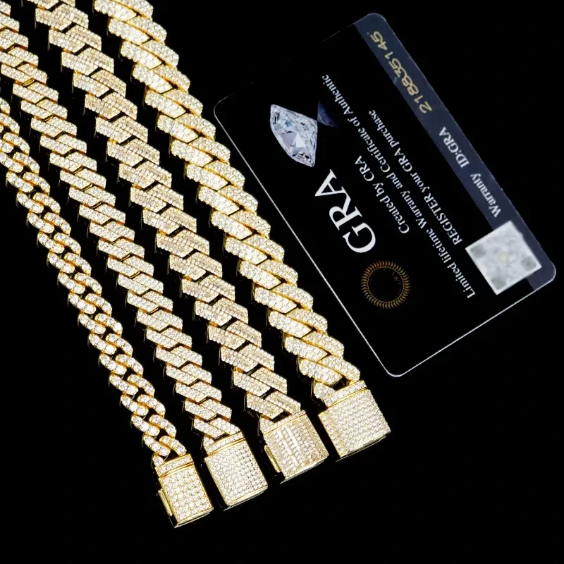 Collares de joyas finas 10 mm 12 mm 925 Plata VVS Moissanite Caqueta cubana 925 Sterling Silver Men Collar Cabina cubana 1